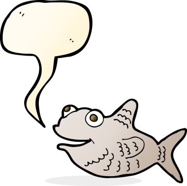 Bir insan tarafından çizilmiş konuşma balonlu mutlu balık çizgi filmi.