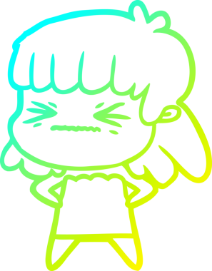 Bir insan tarafından çizilmiş kızgın bir kızın soğuk çizgi çizimi.