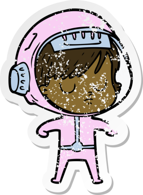 Bir insan tarafından çizilmiş karikatür astronot kadının sıkıntılı çıkartması.