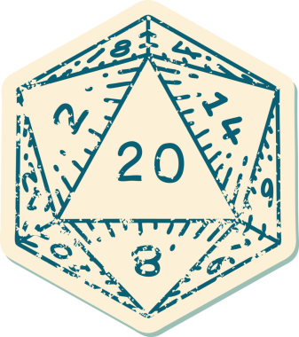 Retro Dövme Biçimi Doğal 20 D20 zar bir insan tarafından çizildi