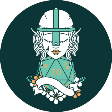 Bir insan tarafından çizilmiş 20 zarlı elf dövüşçüsü ikonu.