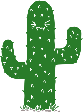 Bir insan tarafından çizilmiş düz renk çizgi film kaktüsü.