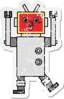 Bir insan tarafından çizilmiş sevimli bir robot çizgi film çıkartması.