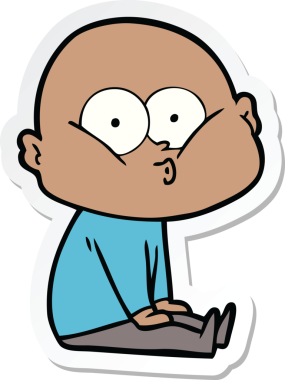 Bir insan tarafından çizilmiş kel bir adamın çıkartması.