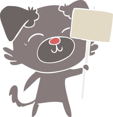 Bir insan tarafından çizilmiş protestolu düz renkli çizgi film köpeği