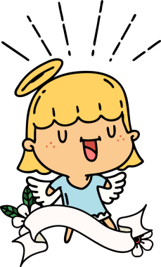 Bir insan tarafından çizilmiş dövme stili şarkı söyleyen bir melek.