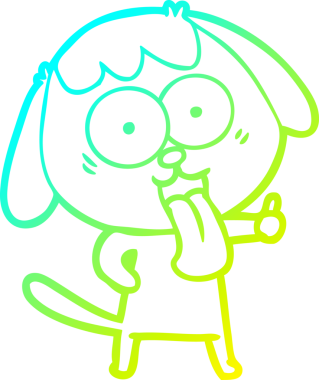 Bir insan tarafından çizilmiş şirin bir çizgi köpeğin soğuk gradyan çizgisi.