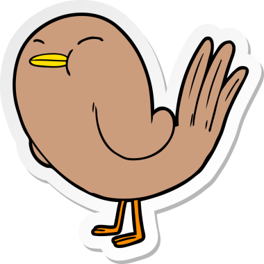 Bir insan tarafından çizilmiş karikatür kuşunun sıkıntılı çıkartması