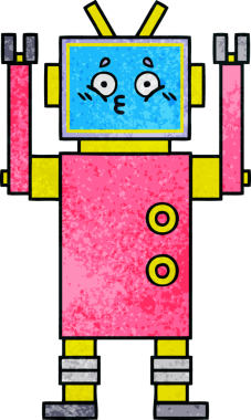 Bir insan tarafından çizilmiş bir robotun retro grunge dokusu