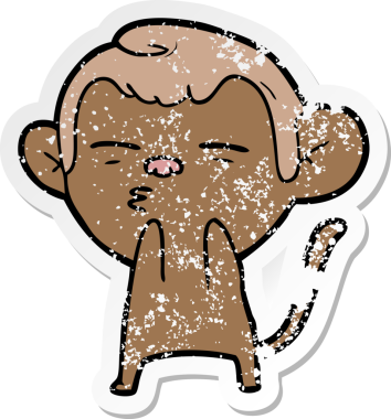 Bir insan tarafından çizilmiş şüpheli bir maymunun sıkıntılı çıkartması.