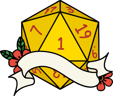 Retro Dövme Biçimi Doğal Bir d20 zar bir insan tarafından çizildi