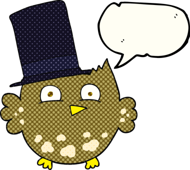 Bir insan tarafından çizilmiş silindir şapkalı küçük baykuş.