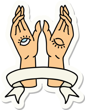 Bir insan tarafından çizilmiş mistik el sancağıyla dövme stili çıkartması