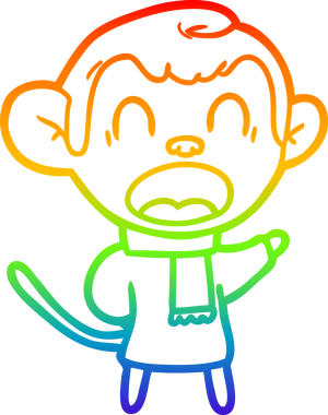 Bir insan tarafından çizilmiş eşarp giyen bağıran bir maymun çizimi.