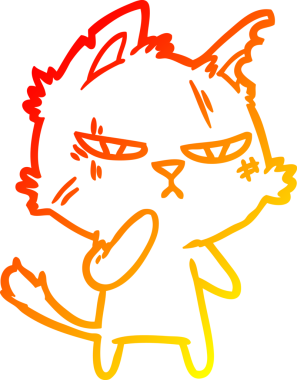 Bir insan tarafından çizilmiş sert bir çizgi film kedisinin sıcak çizgi çizimi