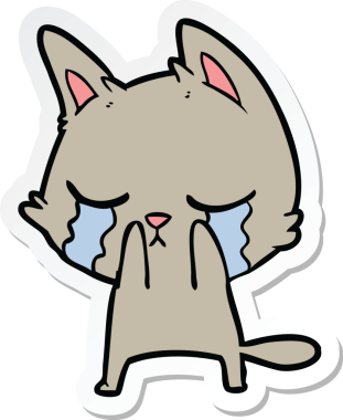 Bir insan tarafından çizilmiş ağlayan çizgi film kedisinin çıkartması.