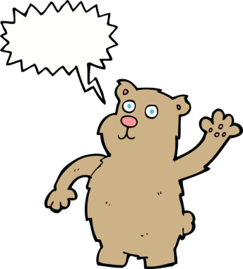 Bir insan tarafından çizilmiş konuşma balonlu çizgi film ayısı.