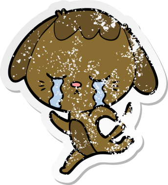 Bir insan tarafından çizilmiş, ağlayan bir köpeğin dertli çıkartması.