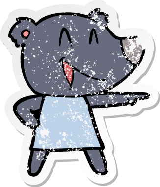 Bir insan tarafından çizilmiş, gülen ve işaret edilen bir çizgi film ayısının sıkıntılı çıkartması.