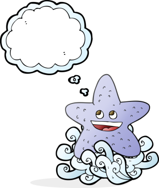 Bir insan tarafından çizilmiş serbest çizim düşünce baloncuğu denizyıldızı.