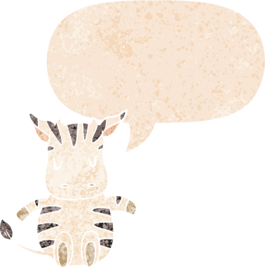 grunge 'da konuşma baloncuğu olan çizgi film zebrası bir insan tarafından çizilmiş rahatsız edilmiş retro desenli