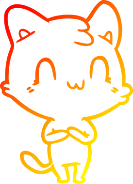 Bir insan tarafından çizilen mutlu çizgi bir kedinin sıcak gradyan çizimi