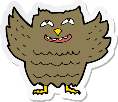 Bir insan tarafından çizilmiş mutlu baykuşun çıkartması.