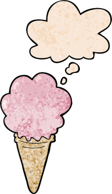 Bir insan tarafından çizilmiş grunge desenli düşünce baloncuklu çizgi film dondurması.