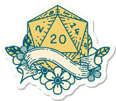 Bir insan tarafından çizilmiş 20 D20 zarının çıkartması.