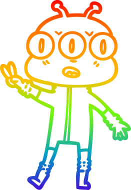 Gökkuşağı gradyan çizgi çizimi Bir insan tarafından çizilen üç gözlü uzaylı