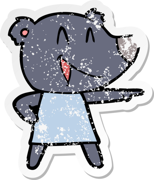 Bir insan tarafından çizilmiş, gülen ve işaret edilen bir çizgi film ayısının sıkıntılı çıkartması.