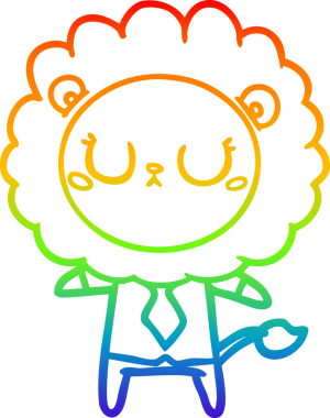 Bir insan tarafından çizilmiş iş kıyafetleri içinde çizgi film aslanı çizimi.