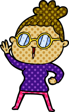 Bir insan tarafından çizilmiş gözlüklü bir karikatür kadın.