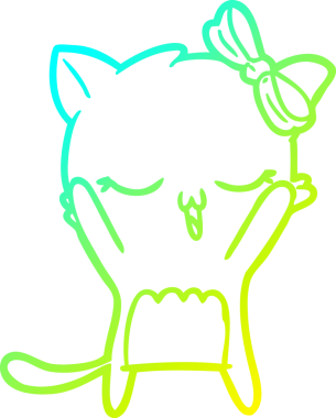 Bir insan tarafından kafasında yay olan çizgi film kedisinin soğuk gradyan çizimi