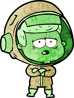 Bir insan tarafından çizilmiş yorgun astronot çizgi filmi.