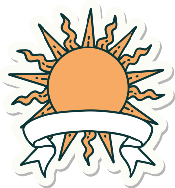 Bir insan tarafından çizilmiş güneş pankartıyla dövme stili.