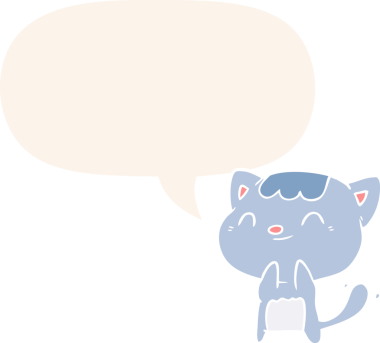 Sevimli çizgi film mutlu küçük kedi konuşma baloncuğu ile bir insan tarafından çizilmiş retro tarzı