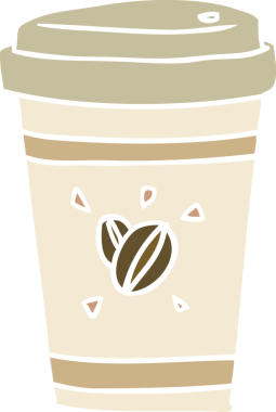 Bir insan tarafından çizilmiş düz renkli çizgi film paket kahve.