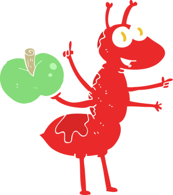 Bir insan tarafından çizilmiş elmalı karıncaların düz renk çizimi