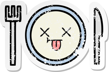 Bir insan tarafından çizilmiş tatlı bir yemek tabağının sıkıntılı çıkartması.