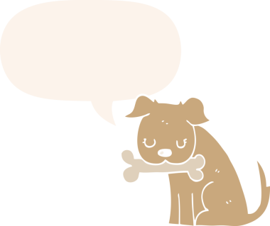 Konuşma baloncuğu olan bir insan tarafından çizilmiş bir çizgi film köpeği.