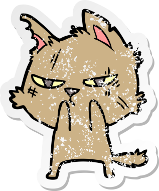 Bir insan tarafından çizilmiş sert bir çizgi film kedisinin sıkıntılı çıkartması.