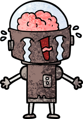 Bir insan tarafından çizilmiş ağlayan robot çizgi film.