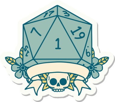 Bir insan tarafından çizilmiş doğal bir d20 zar etiketi.