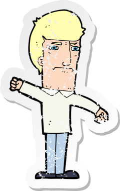 Bir insan tarafından çizilmiş kızgın bir çizgi filmin gerilimli çıkartması.