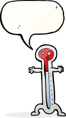 bir insan tarafından çizilmiş konuşma baloncuklu karikatür termometresi