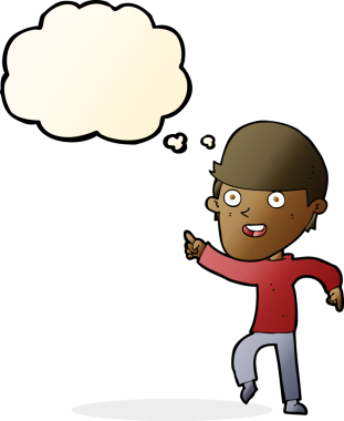 Bir insan tarafından çizilmiş düşünce balonlu mutlu adam çizgi filmi.