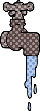 Bir insan tarafından çizilmiş çizgi roman tarzı damlayan musluk.