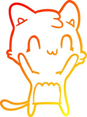 Bir insan tarafından çizilen mutlu çizgi bir kedinin sıcak gradyan çizimi