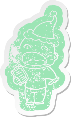 Bir insan tarafından çizilmiş Noel Baba şapkası giyen bağıran kel bir adamın garip bir karikatürü.